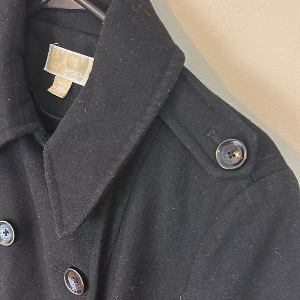 Michael Kors Black Wool Blend Double Breasted Peacoat Size Medium - Picture 3 of 16